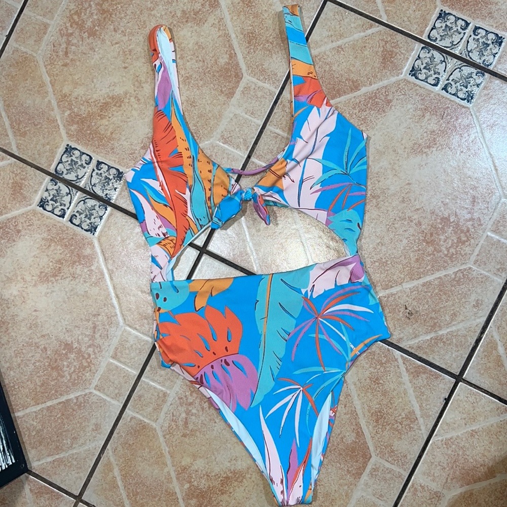 L*Space White and Blue One Piece Swimsuit